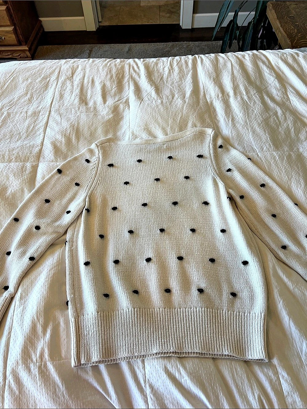 LOFT Pom-Pom Dot Boatneck Sweater White & Black Size XL